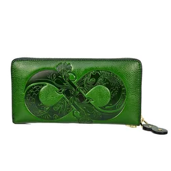 Cartera grande de cuero genuino para mujer, monedero largo con cremallera, tarjetero de piel de vaca, bolso de embrague para teléfono celular