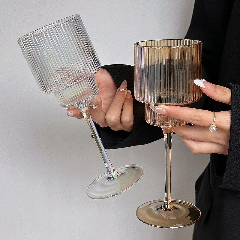 Colorful Nordic Striped Wine Glass, Red Wine Glass, Cocktail Juice Sparkling Water Glass, Party Wedding Wine Set,350ml