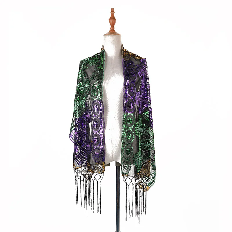 Tricolor Christmas carnival scarf embroidered sequin long scarf embroidered scarf beads embroidered shawl bag headscarf