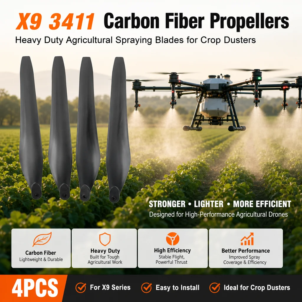 

Hobbywing X9 3411 Carbon Fiber Drone Propellers Heavy Duty Agricultural Spraying Blades for Crop Dusters