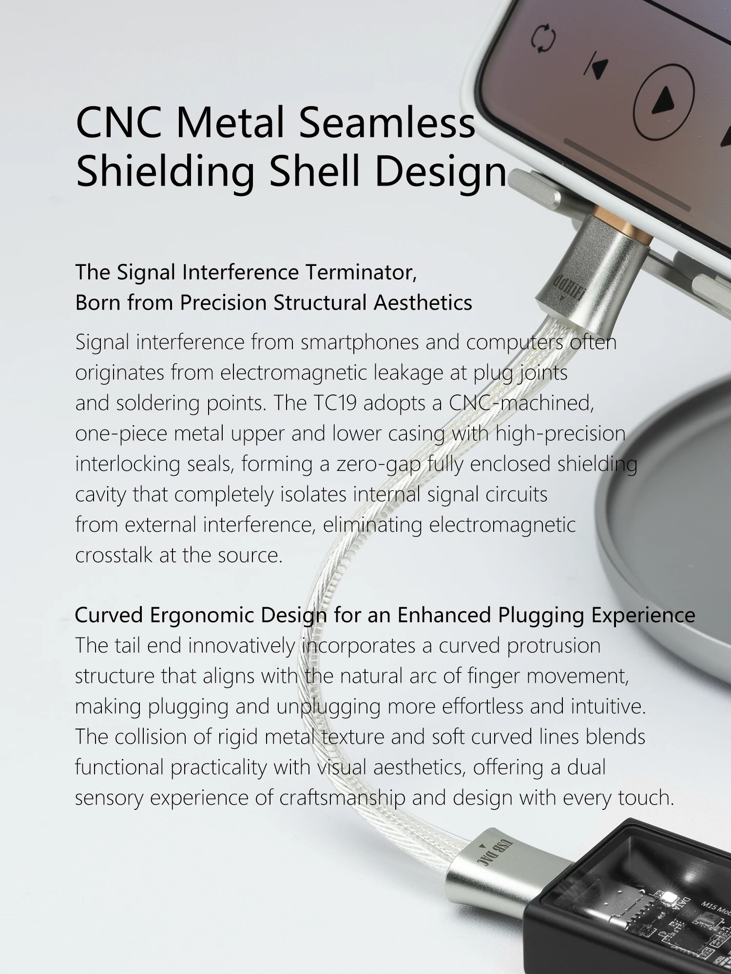 Vorbestellung DDHiFi TC19 Flaggschiff-Digitalsignalkabel aus reinem Silber mit nahtloser CNC-Metallabschirmung und ergonomischem gebogenem Stecker – Detail 4
