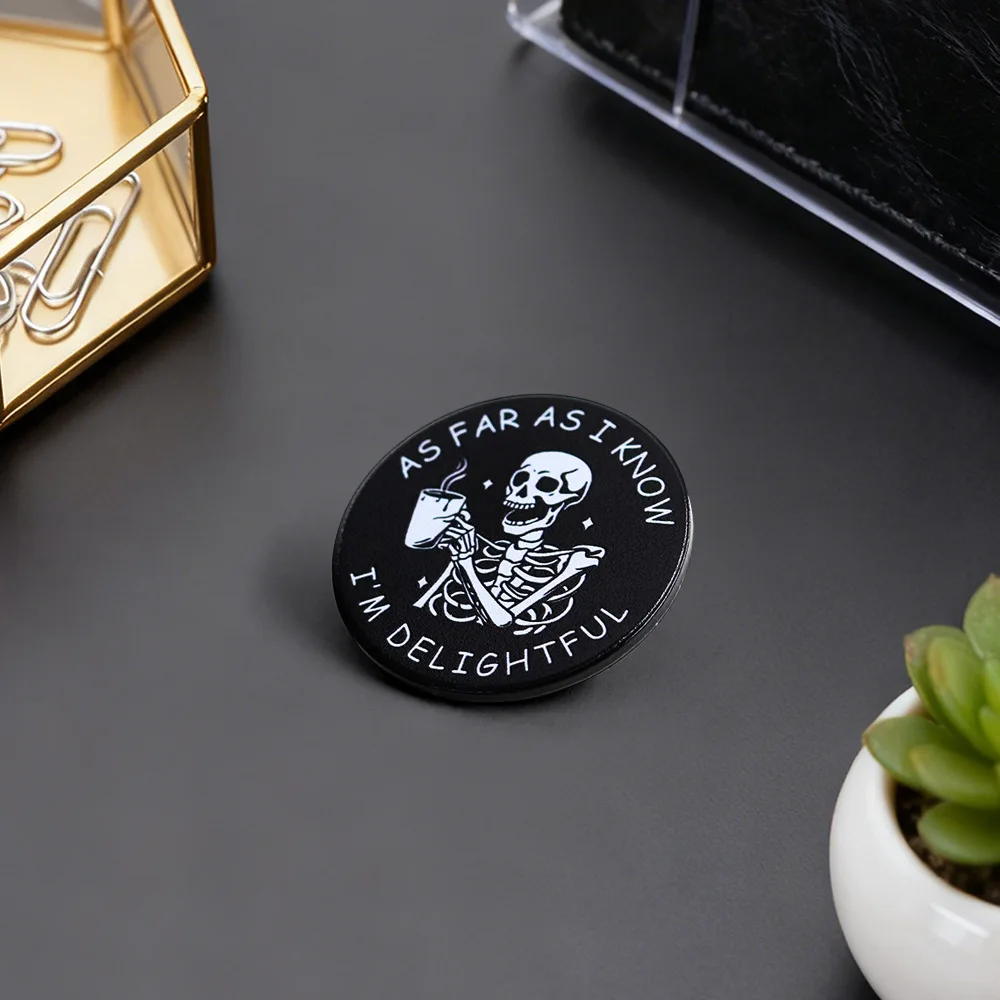 Black Humorous Skeleton Brooch Funny Creativity Drinking Coffee Badge Bag Clothing Hat Decoration Accessories