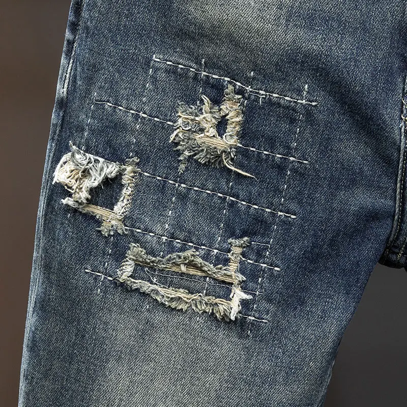 Calça jeans apertada rasgada e justa masculina, calças de motocicleta personalidade, Youth Street Trend, novo, 2024