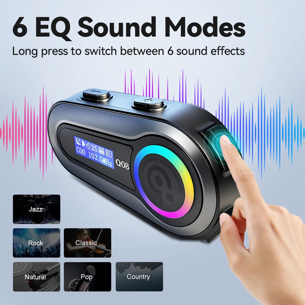 NOYAFA Q08 auriculares para casco de motocicleta efecto de sonido EQ pantalla LCD HD IPX6 impermeable estéreo Radio FM auriculares Bluetooth