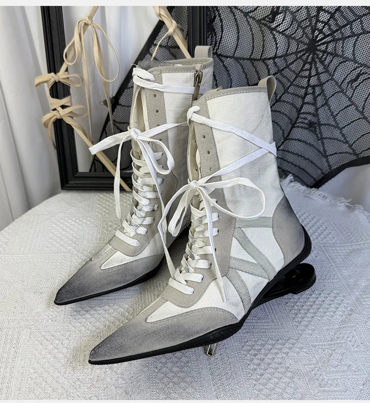 

Women's Gradient Ankle Boots Fashionable Pointed Toe Boots Lace Up and Side Zipper Design Unique Sculpted Heel for Edgy Style