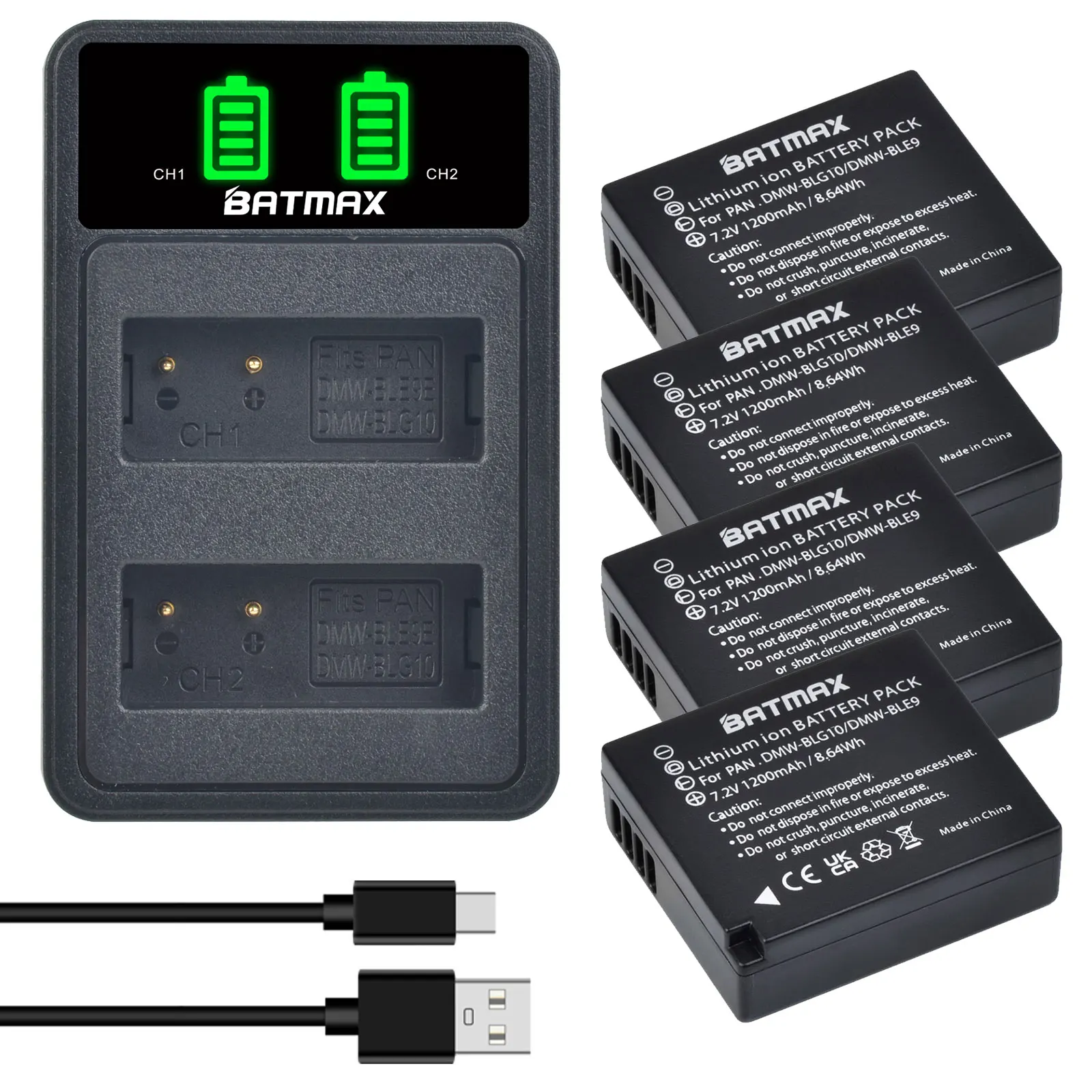 

Batmax DMW-BLG10 Bateria DMW-BLE9 battery+LED Dual Charger with Type C Port for Panasonic LUMIX GF5 GF6 GX7 LX100 GX80 GX85