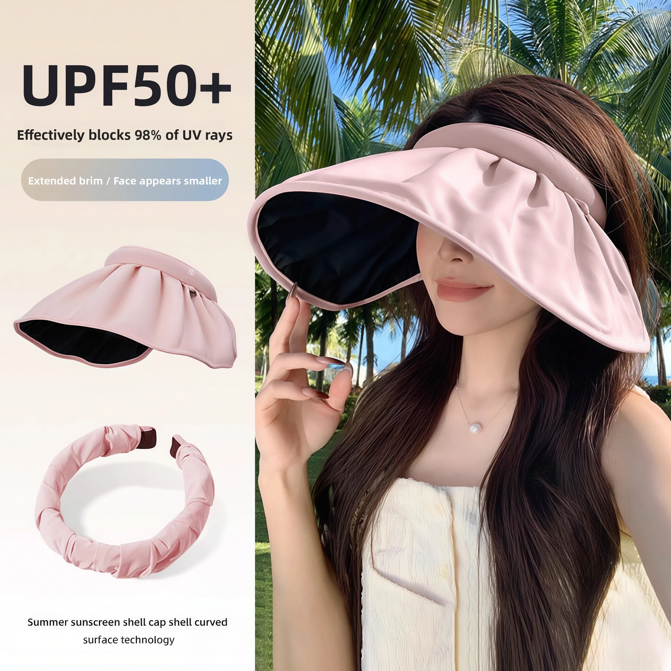 women's-sun-hat-large-brim-black-glue-hat-summer-uv-protection-foldable-hairband-included-outdoor-activity-beach-picnic-hat