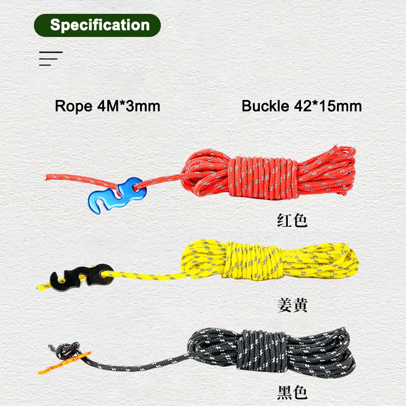 4PCS Outdoor Tent Ropes Reflective Guy Lines Tent Cords Durable Camping Rope Windproof Ropes with Buckles for Tent Tarp Canopy