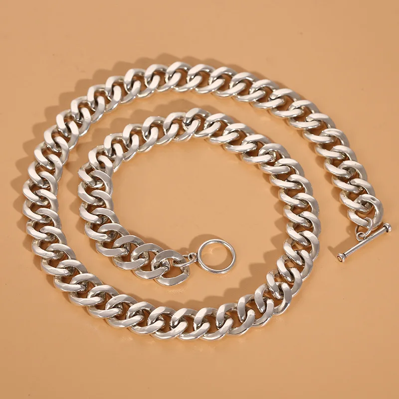 

S925 thai silver k-style tank chain women's retrok-style hip hop cuban clavicle necklace niche style jewelry