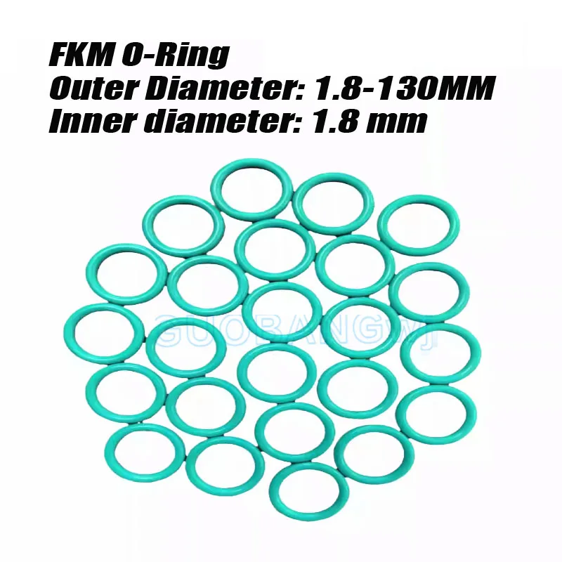 

FKM O Ring CS1.8mm OD1.8-130MM Green Fluorine Rubber O Ring Sealing Gasket Insulation Oil High Temperature Resistance Fluorine