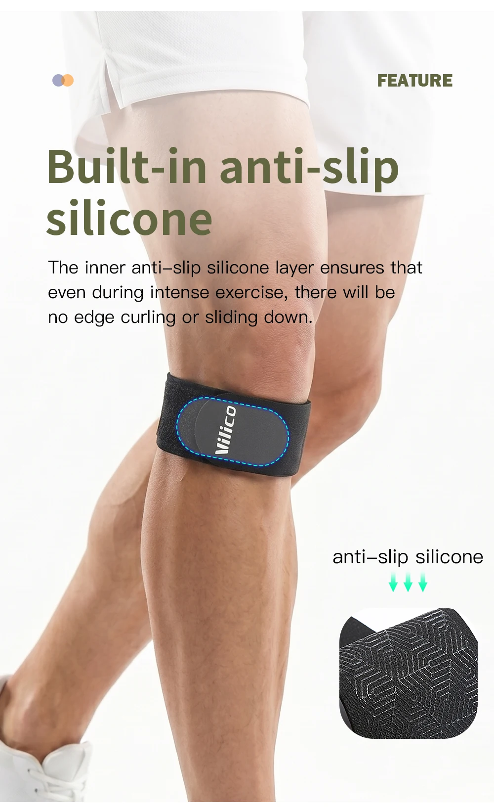 1 Stück Patellasehnen-Stützband, Silikon-Kniebandage für Männer und Frauen, Verstellbares Patella-Band, Geeignet für Wandern, Laufen – Detail 5