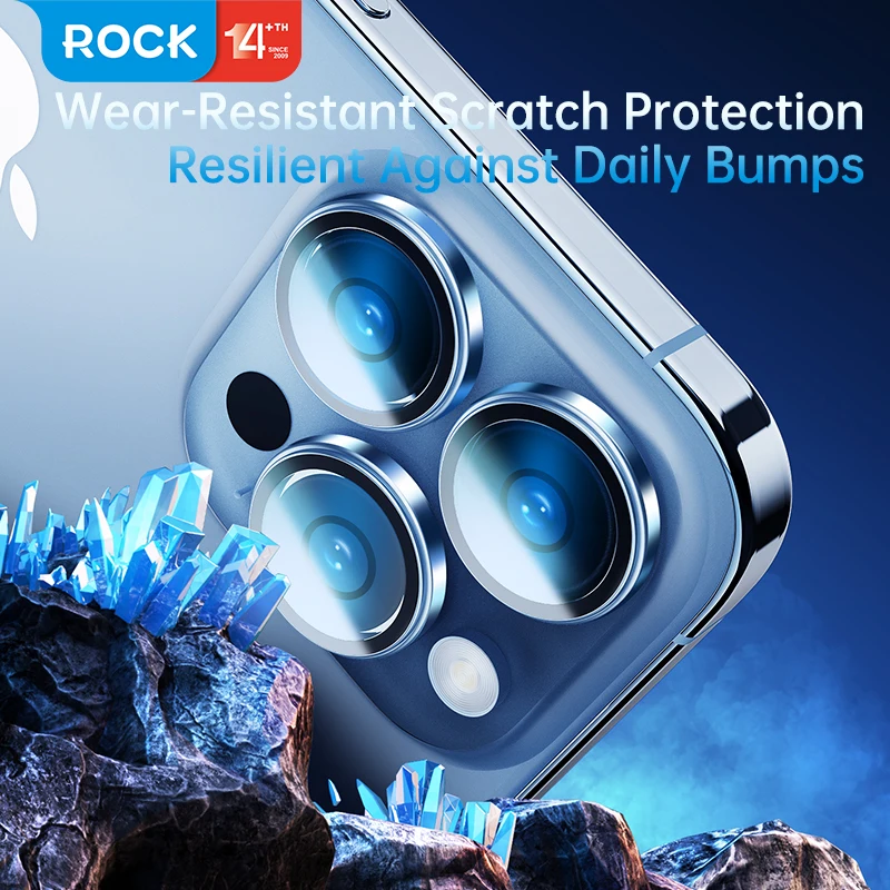 

ROCK Lens Protectors Tempered Glass for iPhone 15 Pro Max Lens Metal Ring Protector Glass for iPhone 15 Plus 15 Pro Camera Film