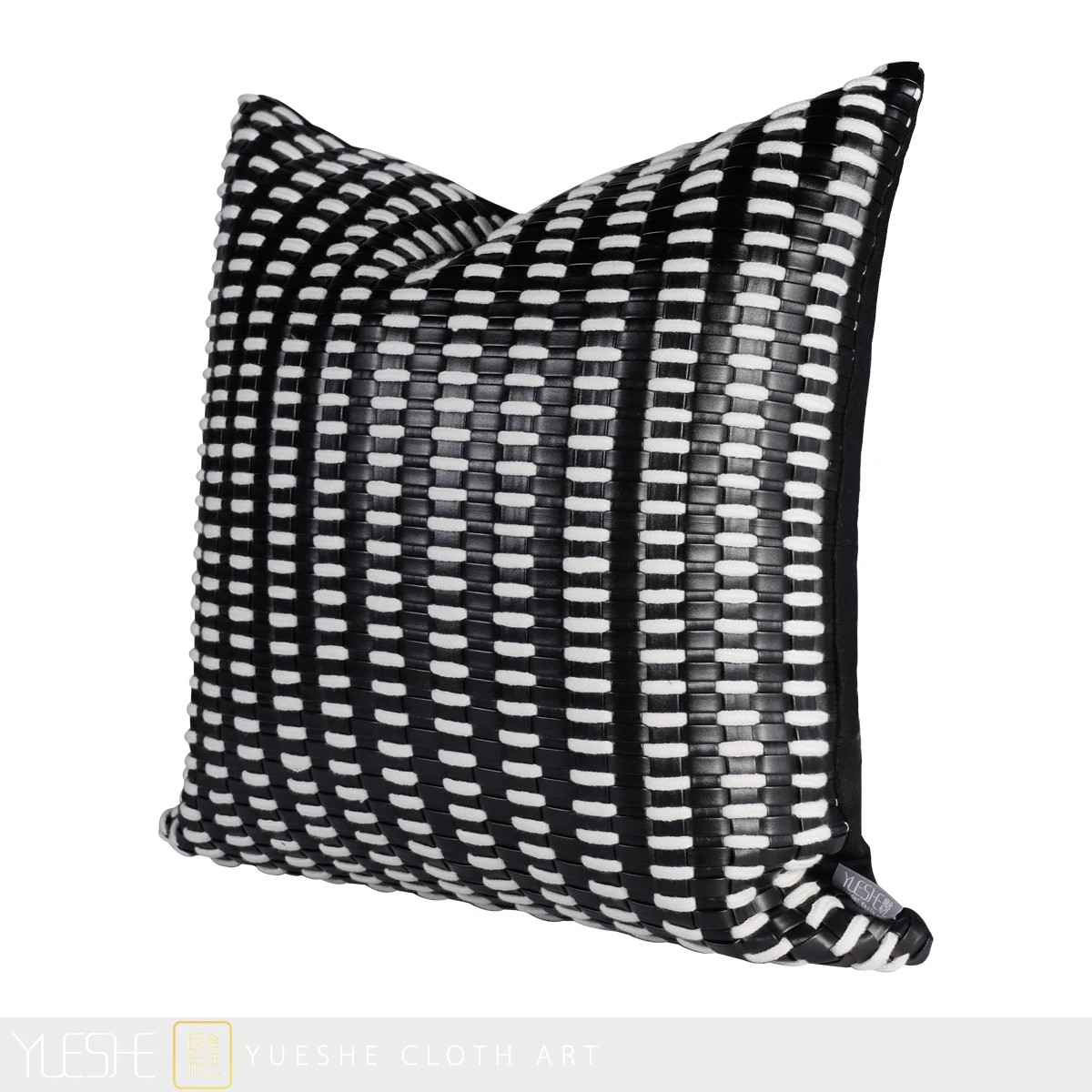 Modern Simple and Luxury Black and White Leather Weaving Cushion Throw Pillow Villa Model Room Living Room Sofa Square Pillow