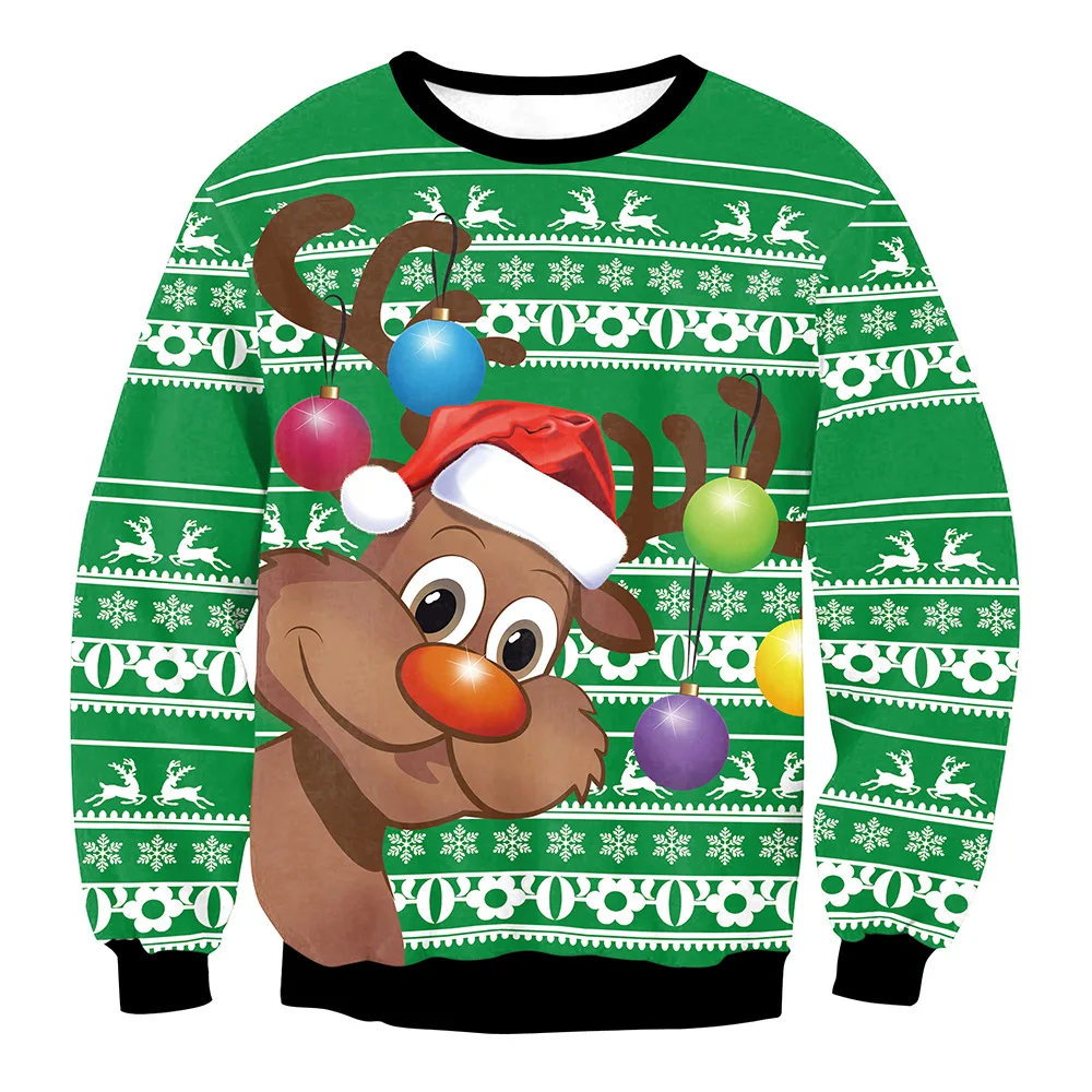 Funny 3D Print Santa Claus Reindeer Sweater Men Women Ugly Christmas Sweaters Jumpers Tops Holiday Party Pullover Sweatshirt Top