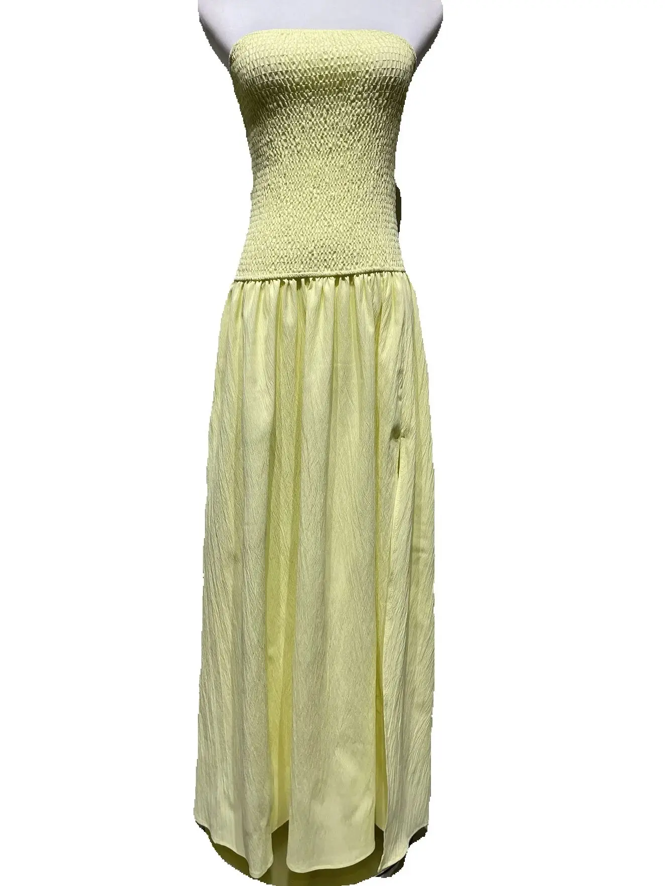 

Solid Color Sleeveless Backless Slim-fitting Pleated Tube Top Long Formal Dress Yellow