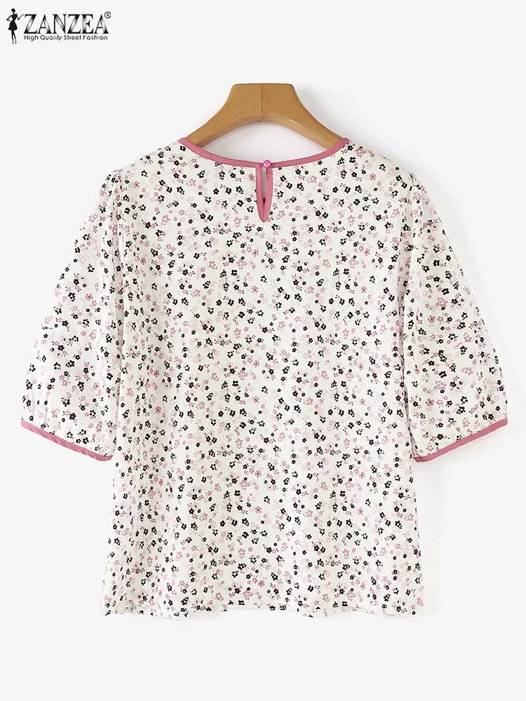 ZANZEA Bohemian Tops Camicetta estiva 2025 Tunica a maniche corte Donna O-Collo Camicia stampata floreale Casual Allentato Beach Holiday Top