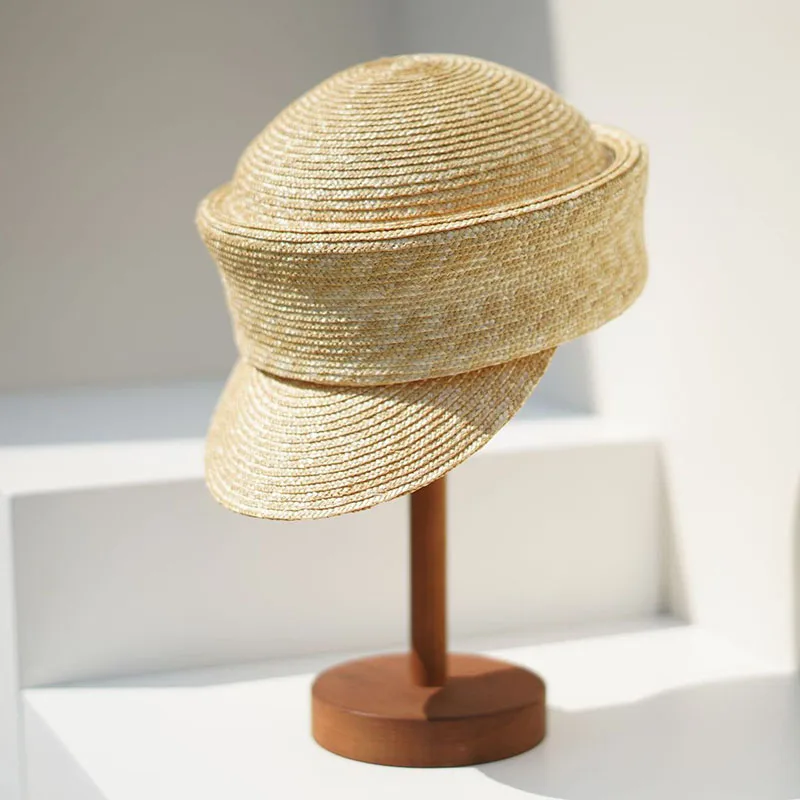 Women Summer Beret Hat Sun Hat DIY Fine Straw Cap Visor Hat Newsboy Hat Outdoor Activities  Street Beach Travel Derby Hats Base