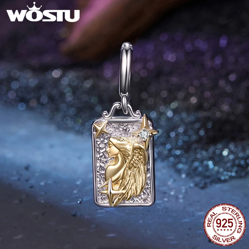 WOSTU 12 زودياك دلايات 925 فضة 18K الذهب نغمتين مستطيل قلادة كوكبة زودياك الخرز لصنع المجوهرات