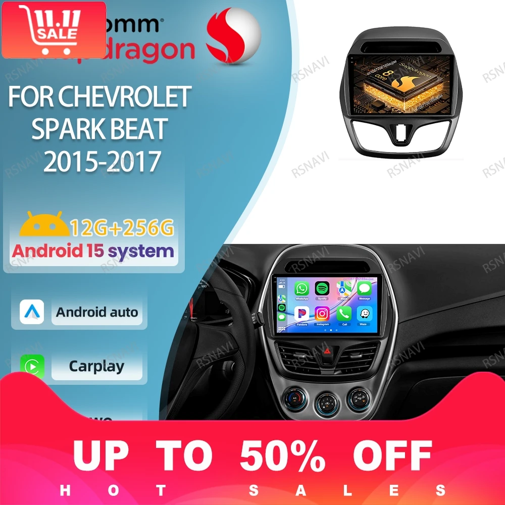 Car Radio Android 15 For CHEVROLET Spark Beat 2015-2017 Navigation Qualcomm Head Unit DVD 5G WIFI DSP Autoradio Multimedia QLED