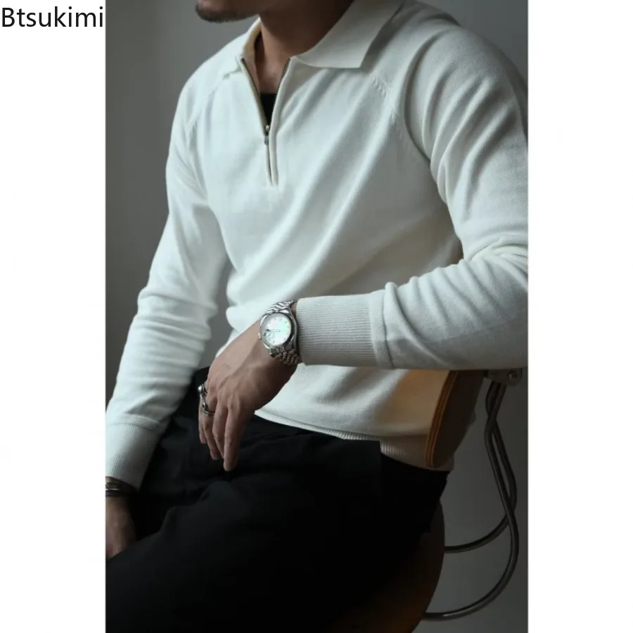 

Autumn Winter Men's Half Zip Up Knitted Sweaters Slim Lightweight Outdoor Casual Sweatshirts Male Solid Knitting Warm Pullovers