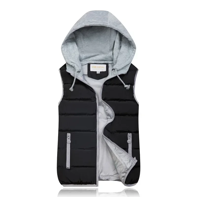 Hooded Quilted Vest for Women with a Zip Front, Contrast Gray Lining and Zippered Pockets for Cold Weather, Light Puffer Vest