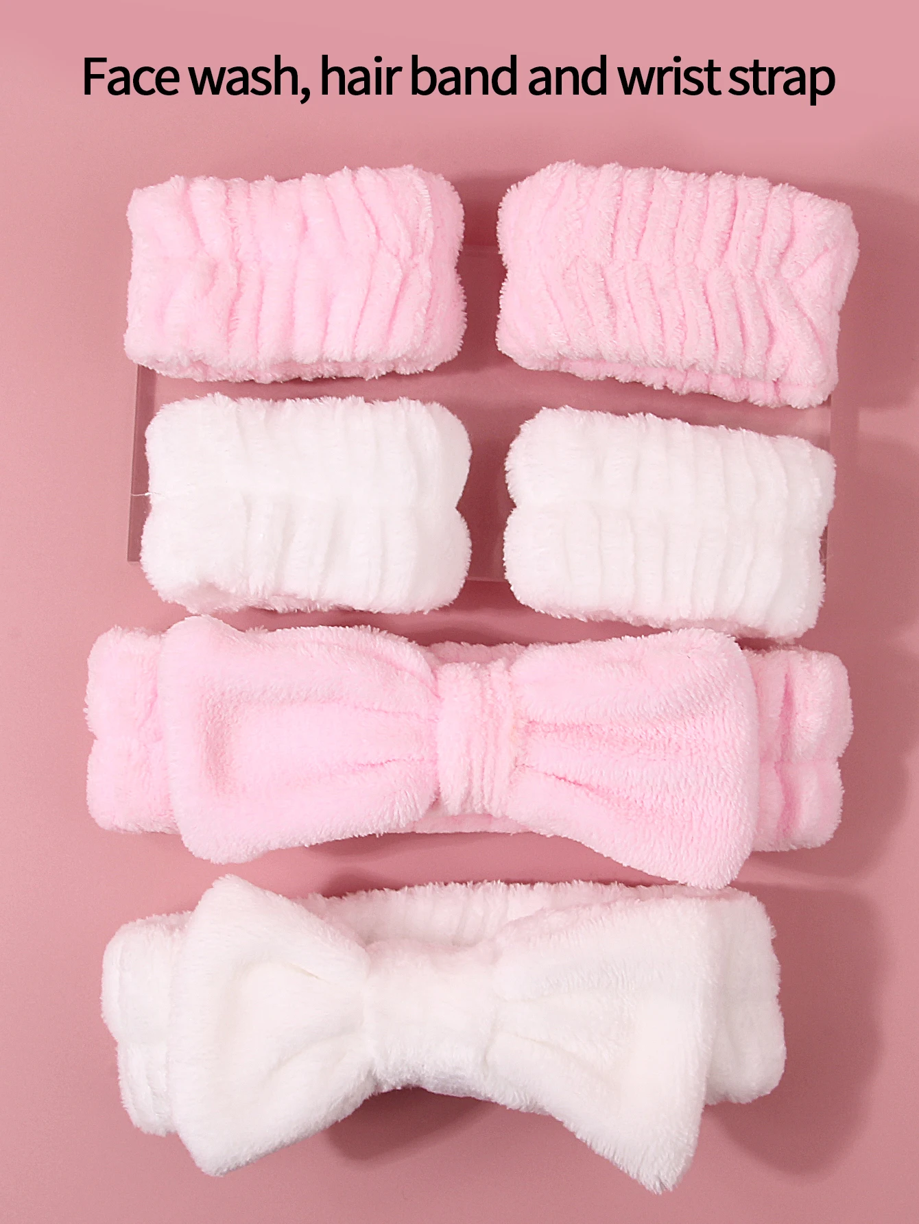 3/6-teiliges Set aus Plüsch-Haarband/Handgelenksband mit Schleife, feuchtigkeitsbeständiges Haarband für Make-up/Toilettenartikel für Männer und Frauen – Detail 8