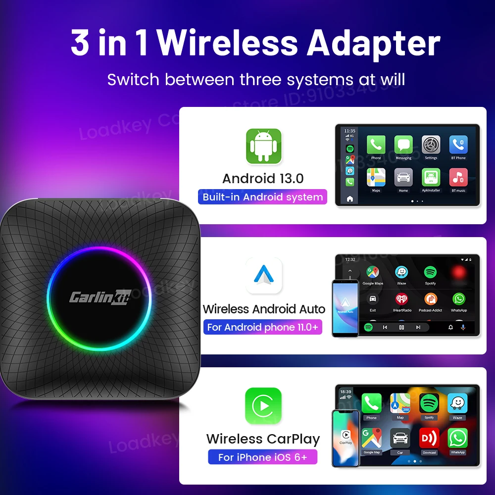 Adaptateur sans fil Carplay Ai Box, Android 13 Auto, Smart Carplay TV Box pour Youtube Bâle flit Car, GPS intégré, Wi-Fi