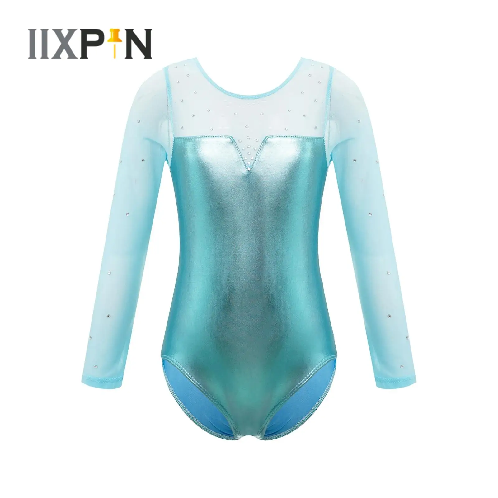 

Gymnastics Leotard Girls One-Piece Sparkle dance costume Kids Tulle Long Sleeve Sparkly Rhinestone Metallic Ballet Dance leotard