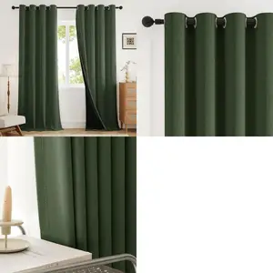 Linen-Textured 96 Blackout Curtains, 2 Panels, Room Darkening & Insulated, Farmhouse Style, Olive
