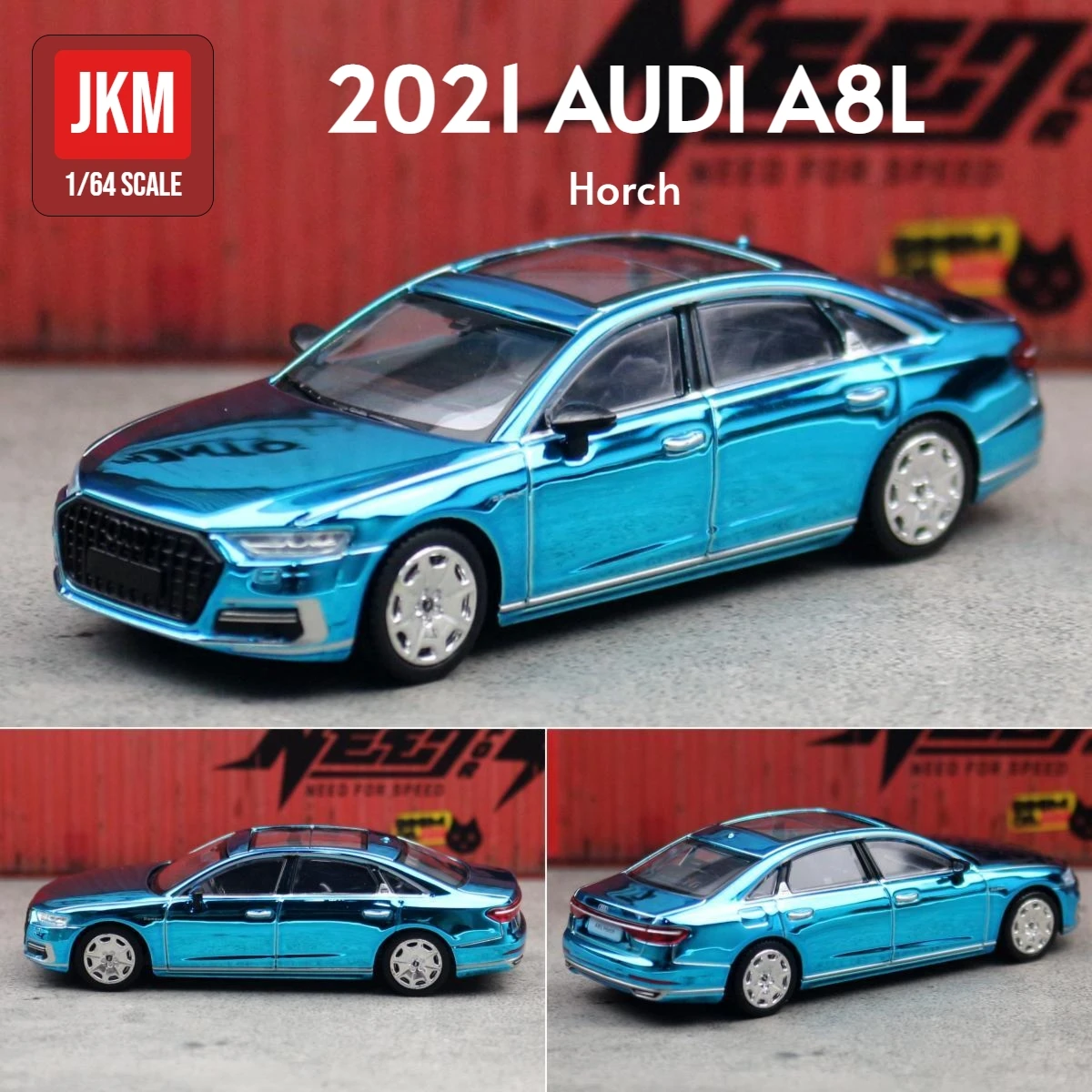 1/64 Audi A8L Sedan Miniature Model JKM 1:64 Free Wheels Toy Car