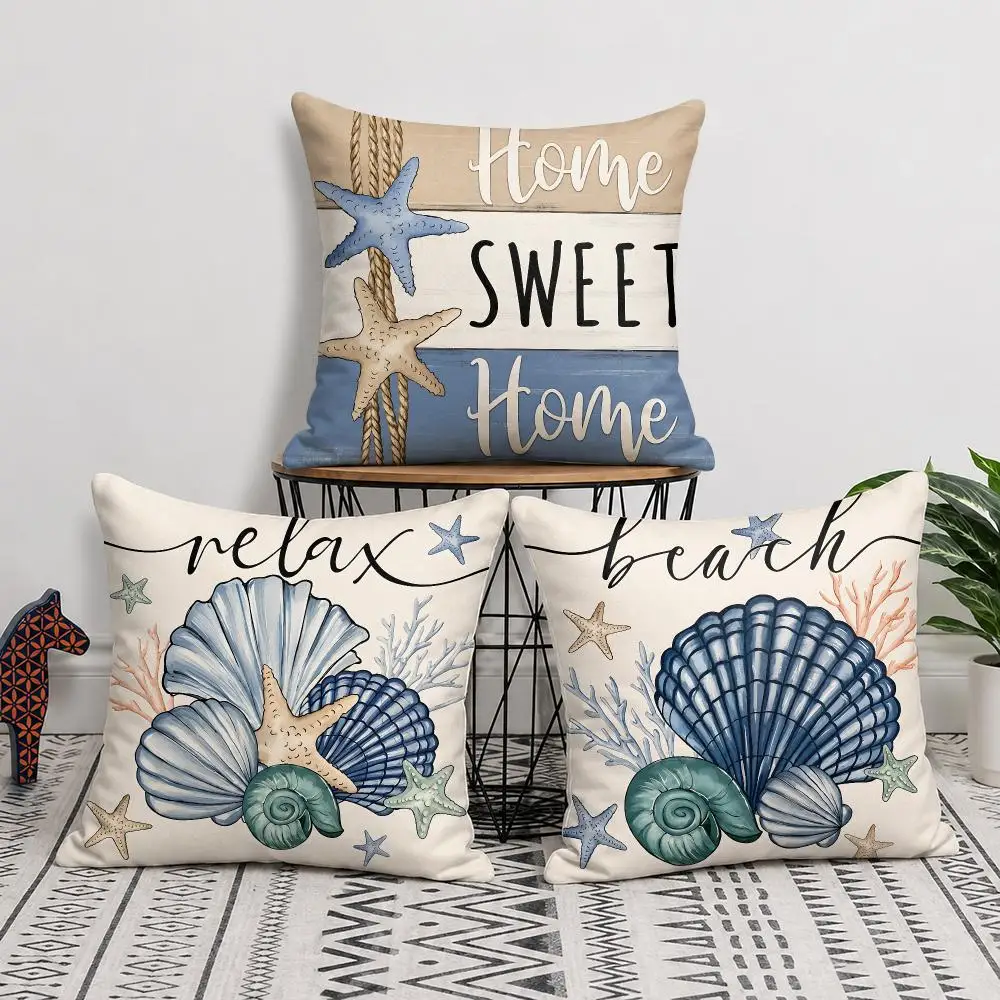 Sunny Beach Summer Print Cushion Cover Soft Short Plush Pillow Cover Smooth Cozy Texture Cushion Case Home Decor
