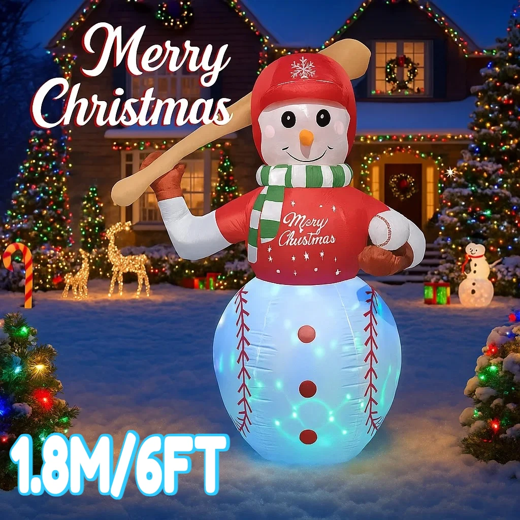 

1.8M/6FT Baseball Snowman Christmas Decorations Home Inflatable Toys with LED Lights Yard Xmas Ornaments Party DIY Decoration