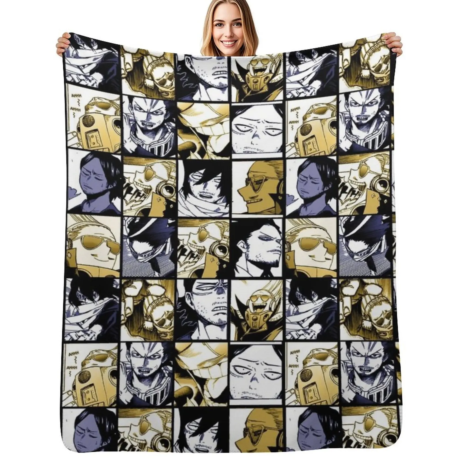 

Aizawa and Present Mic- Mix collage color version Throw Blanket blankets and throws Sofa Quilt Decoratives Winter beds Blankets