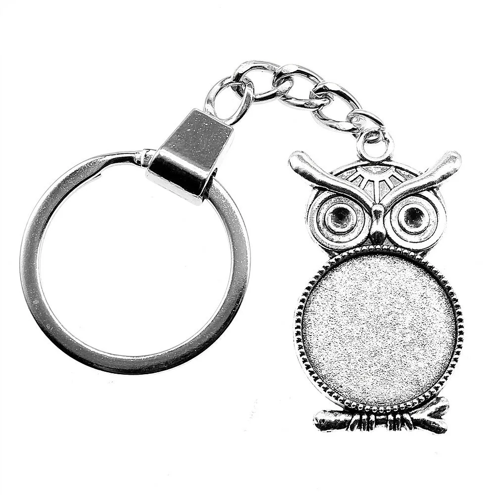 Round Owl Style Cameo Cabochon Pendant Base Setting Moto Keychain Materials Accessories For Jewelry Wholesale Ring Size 30mm