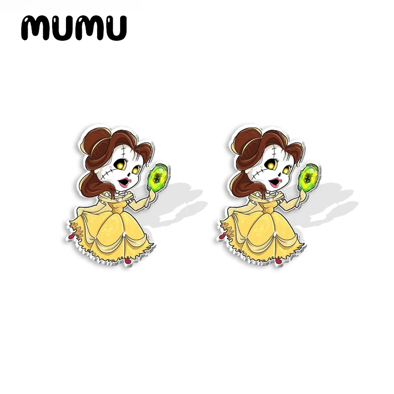 2024 New Halloween Disney Princesse Stud Earring Mulan Ariel Deer Epoxy Jewelry Resin Acrylic Earrings Handmade Gifts Fans