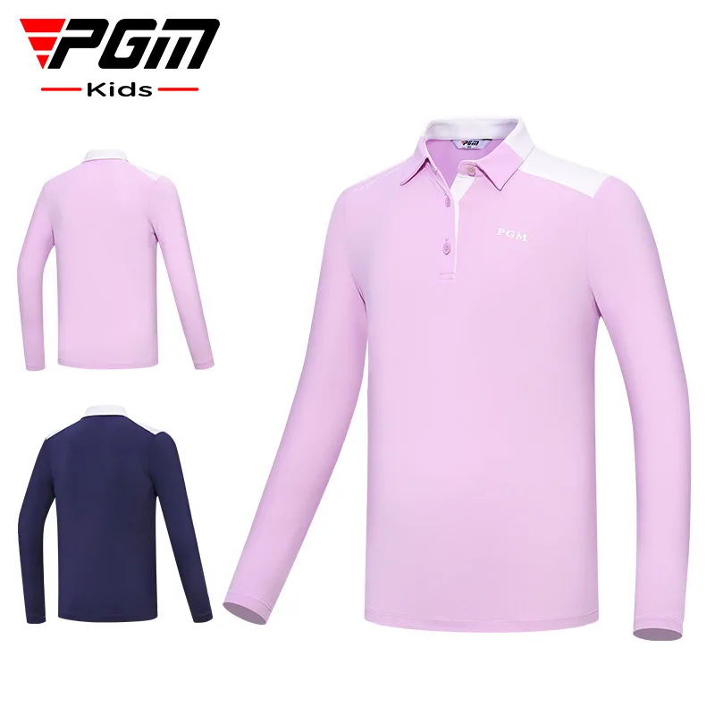 Pgm meninas golfe manga longa t camisas de golfe wear para crianças confortável pele amigável tecido esportivo roupas infantis yf548