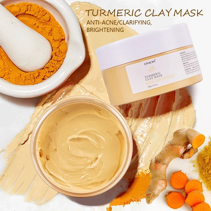 

120G Anti Acne Tumeric Mud Mask Beauty Facial Cleansing Blackheads Skin Care Brighten Tone Vitamin C Turmeric Face Clay Mask