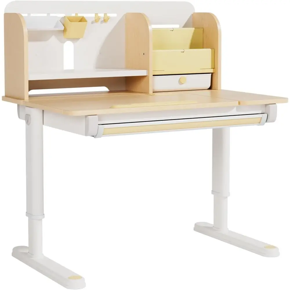 

Adjustable Wooden Kids Desk with Bookshelf & Storage, Ergonomic Wrist Rest, 0-50° Tilt, Height 20.5-29.9 for Learning
