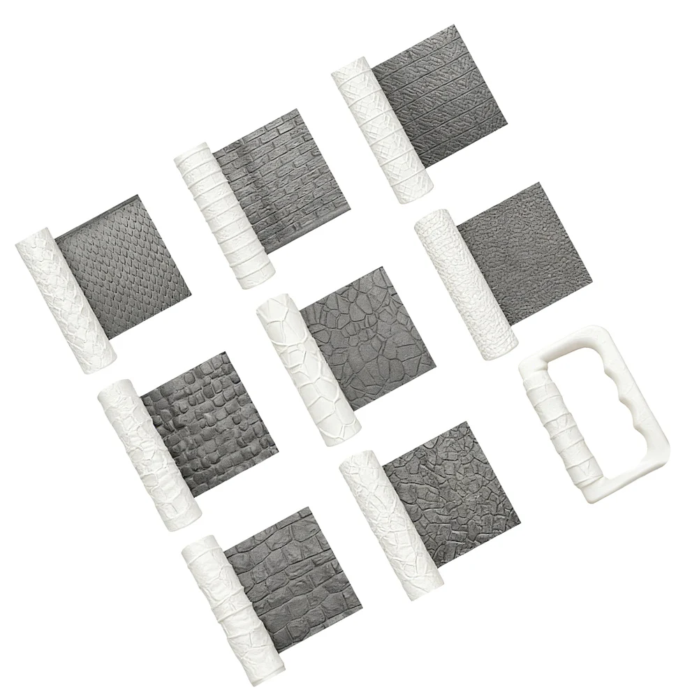 Texture Roller Kit 9 pcs for Clay Sculpture Pottery Art and Miniature Modeling with 8 Distinct Designs and Solid Build