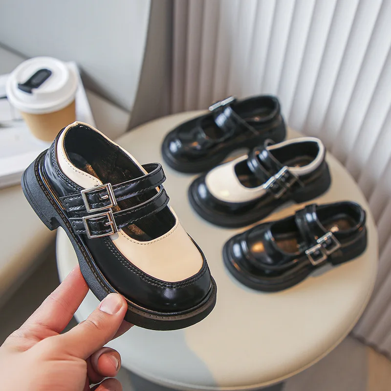 2026 Autumn New Princess Girl PU Shoe Kids Leather Flats for Student Black School Platform Baby Toddler Footwear 26-36