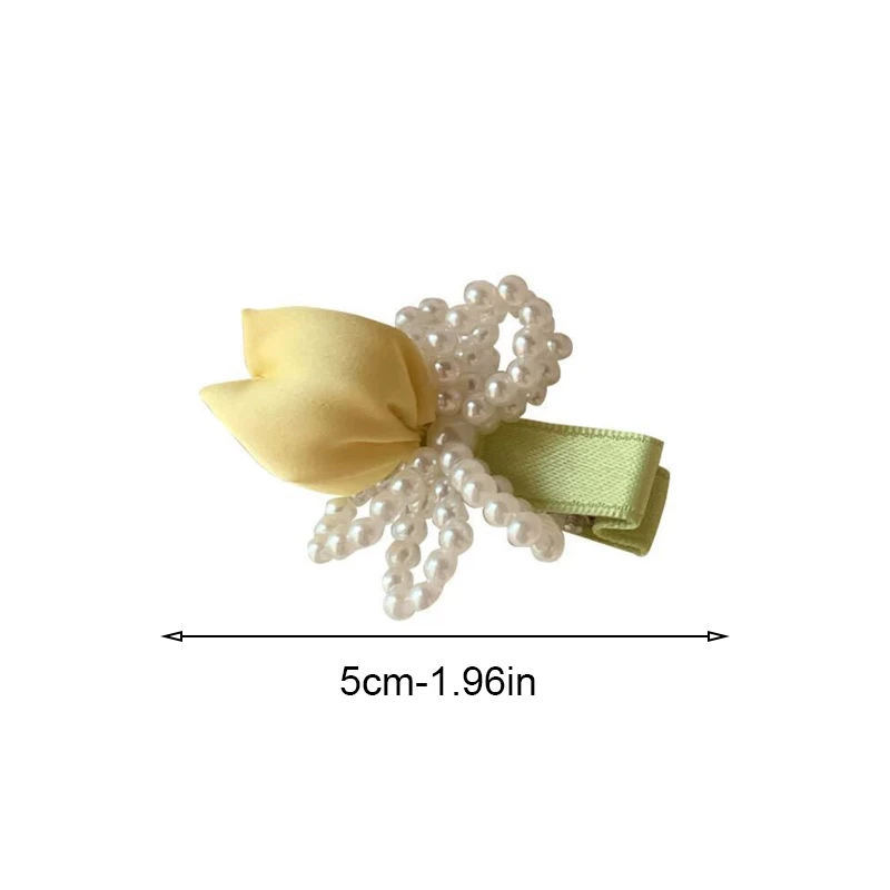 여자의 부드러운 진주 Bowknot 헤어 클립 꽃 머리핀 측면 앞머리와 이마 장식 우아한 액세서리