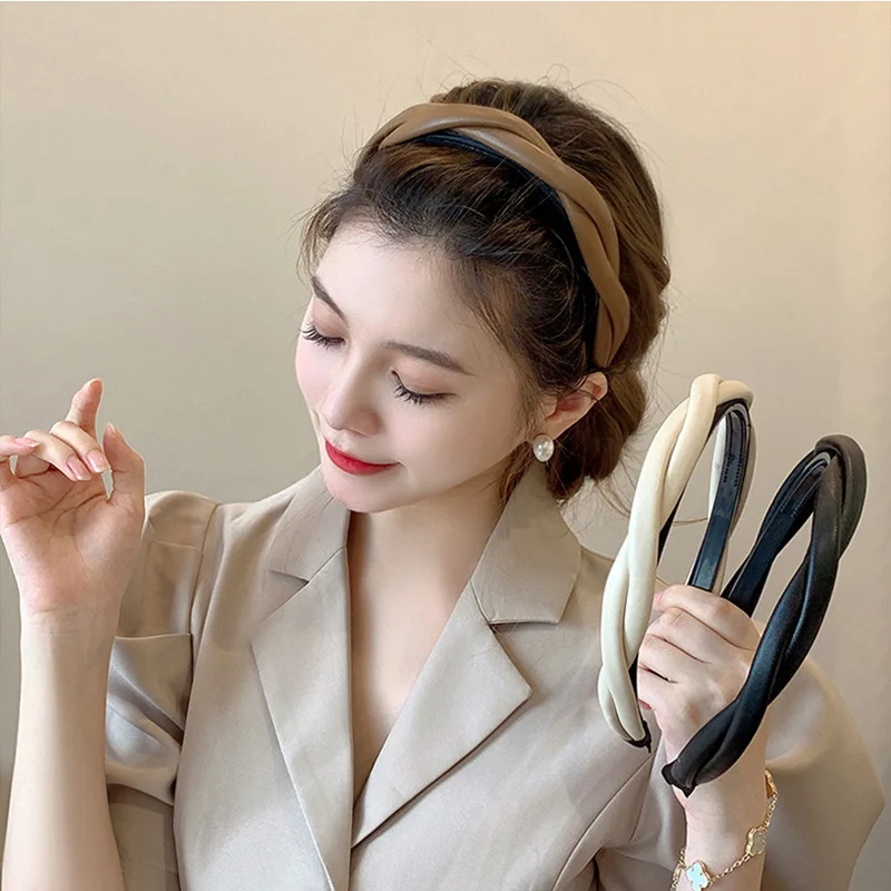 PU หนัง Braid Headbands Hairbands ผู้หญิงหญิงสาวที่เรียบง่ายผม Hoops วง Bezel Designer เครื่องประดับผมแฟชั่น