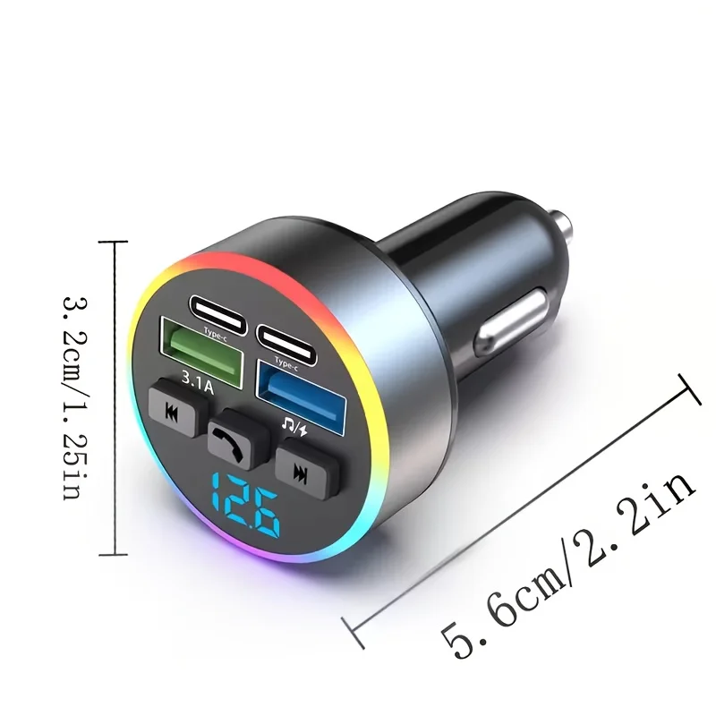 Wireless Type-C USB One-Button Hands-Free Car Charger Audio Receiver Car MP3 Player FM Transmitter ,Hands-Free Calling