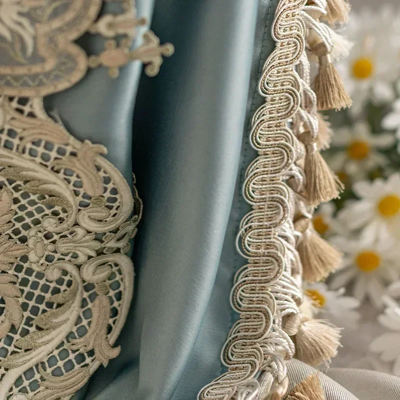 Rideaux occultants en dentelle de couture de luxe français, lustre américain, adaptés au salon, à la chambre à coucher