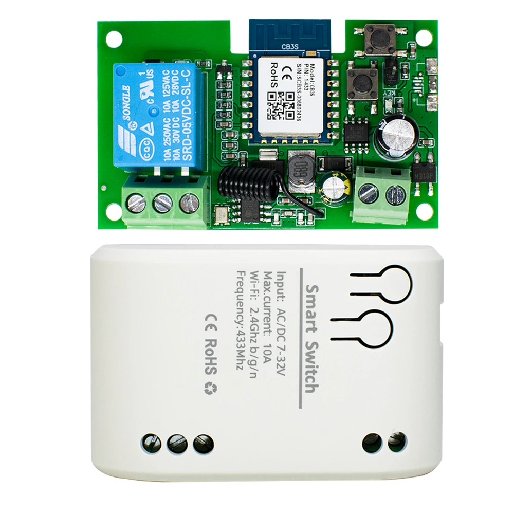1-позиционный 7-32 В переменного тока 85 В-250 В, переключатель умного дома TUYA, модуль Wi-Fi RF433, функция радиоуправления, самоблокирующийся прием