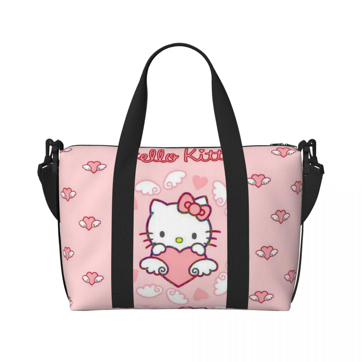 

Custom Hello Kitty Cartoon Beach Tote Bag for Women Extra Large Gym Carry On Kitty White Travel Shopping Bags