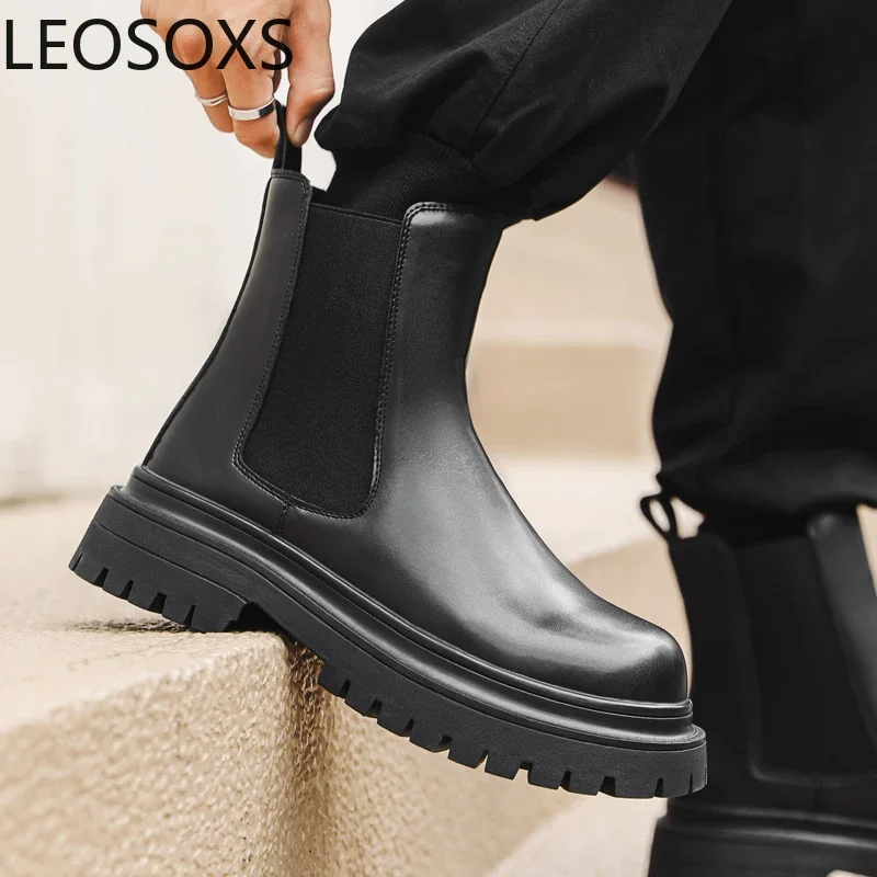 الرجال الأحذية الجلدية دراجة نارية الأحذية النمط البريطاني المضادة للانزلاق المياه برهان الانزلاق على جولة تو LEOSOXS المتفجرة نمط الشتاء التمهيد