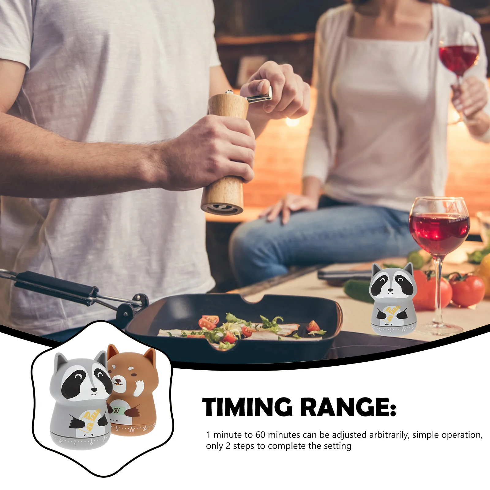 

2Pcs Animal-Shape Timer Simple Mechanical Kitchen Timer Cartoon Countdown Reminder Cooking Home Time Management Tool