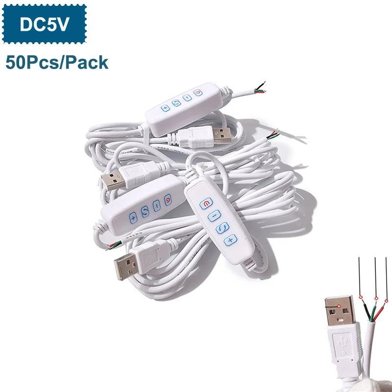 

50PC DC5V LED Dimmer 4Key Controller USB Port Power Supply 2M Line Cable With ON OFF Switch Adapter Extension For LED Light Bulb