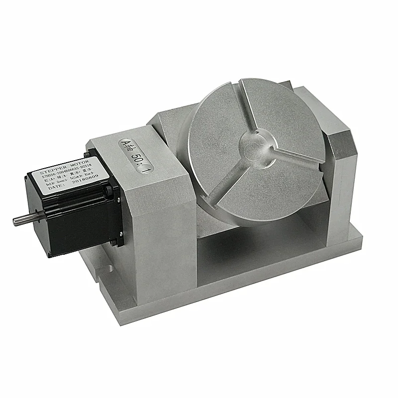5th Axis CNC Rotary Axis Dividing Head Speed Harmonic Gearbox Reduction Ratio 50:1 Double Supports with 57MM Stepper Motor